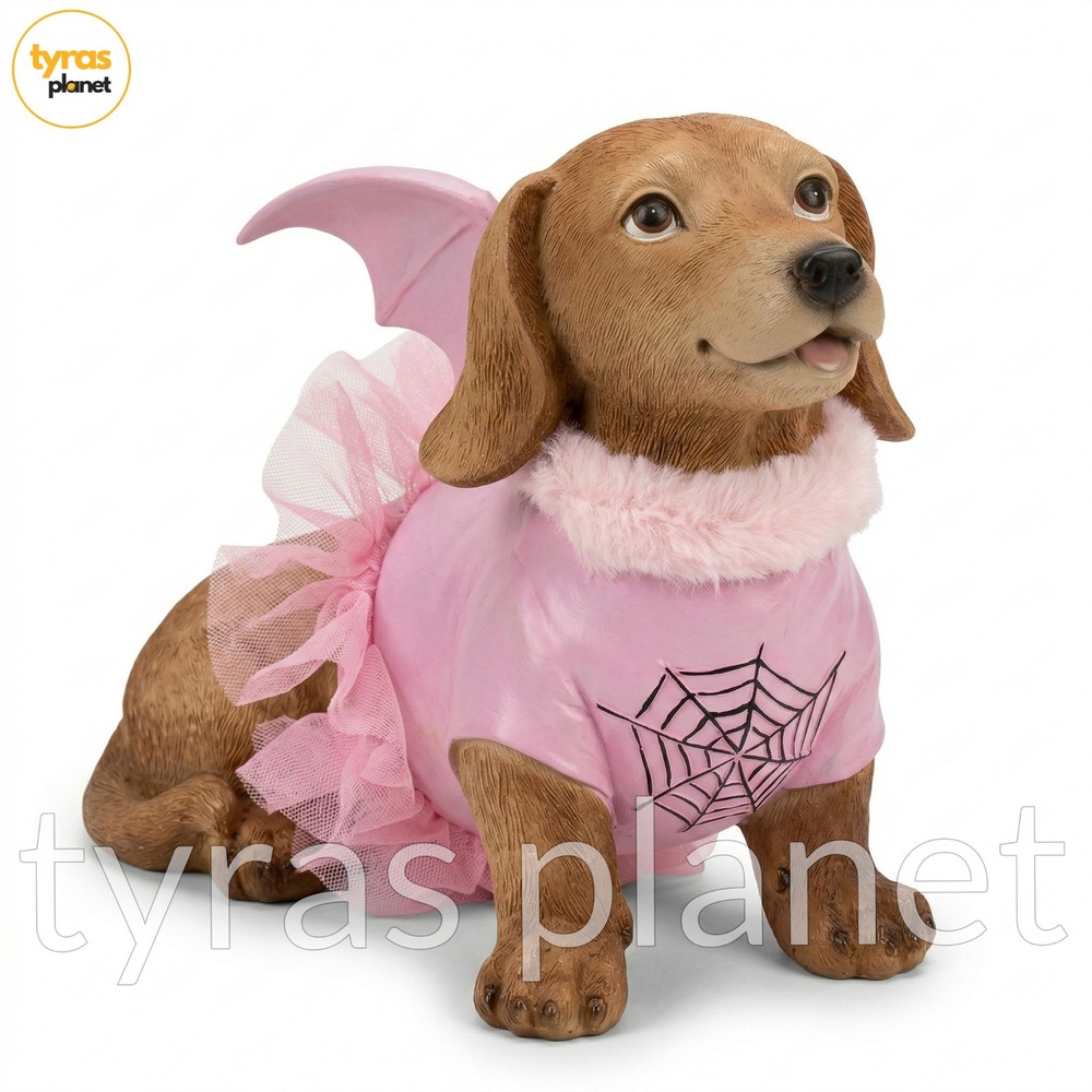 Halloween Dachshund with Pink Bat Costume & Tutu ~ Resin Dog‎ Figurine New